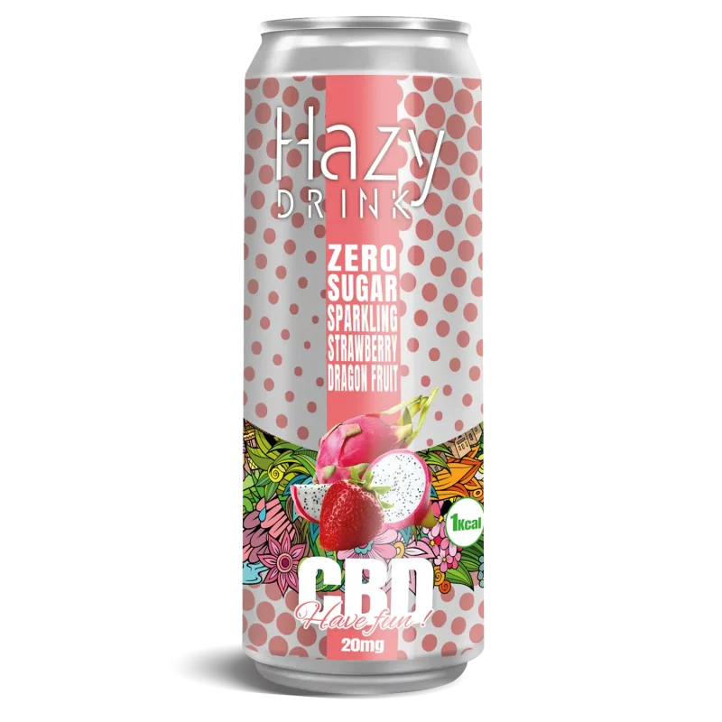 Hazy Drink 20mg CBD boisson gazeuse Fraise Fruit du Dragon